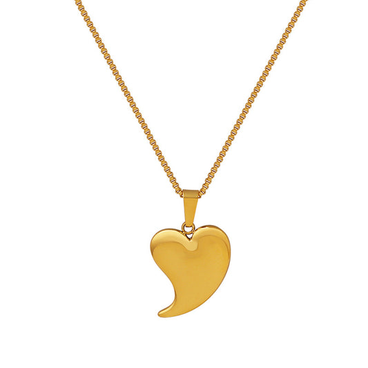 French Chic Heart Pendant Collar Necklace - 18K Gold Titanium Steel