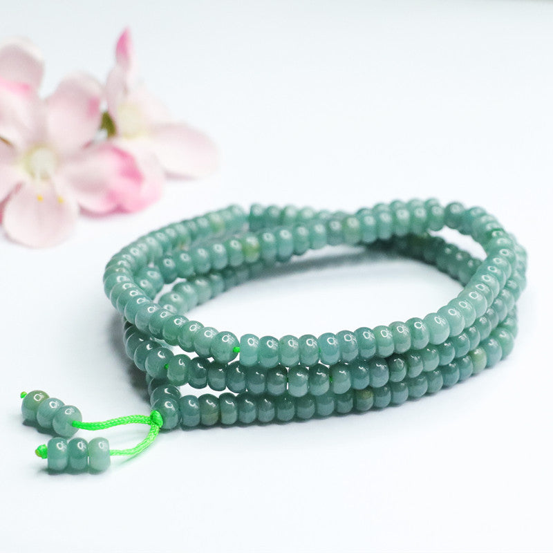 Natural Jade Necklace, Blue Green Abacus Bead, Sweater Chain, Jade