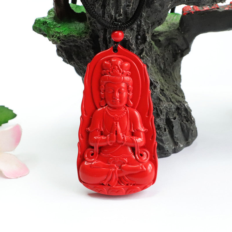 Vermilion Sand Guanyin Sterling Silver Pendant with Cinnabar Stone