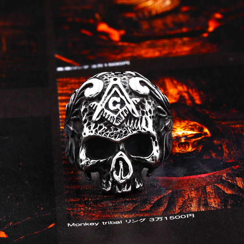 Vintage Freemason Skull Design Titanium Steel Ring for Men - Distinctive Jewelry Piece