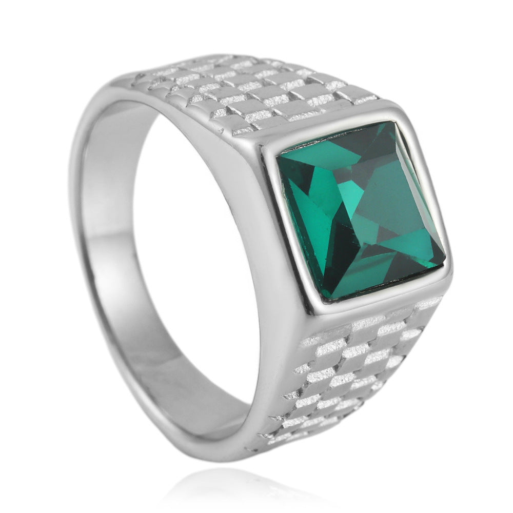 Trendy Multi-Color Stone Titanium Steel Square Ring for Men - Punk Retro Style