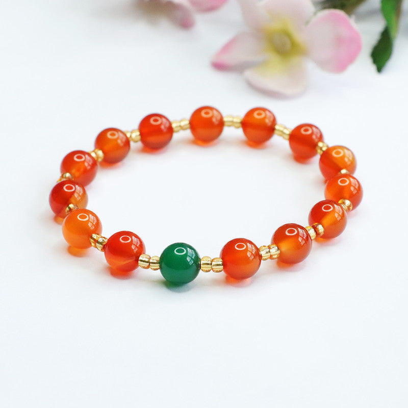 Red Agate and Green Chalcedony Sterling Silver Bracelet