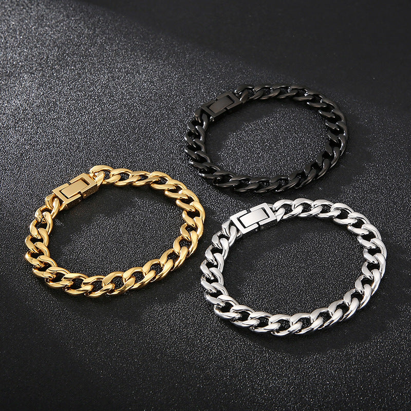 HipHop Titanium Steel Men's Jewelry Buckle Chain Bracelet and Necklace for Trendy Style