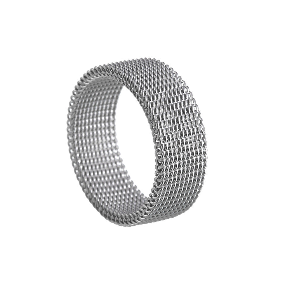 Titanium Steel Braided Mesh Deformable Ring - Men's Vacuum Electroplated Non-Fading 8MM - Size 6-12