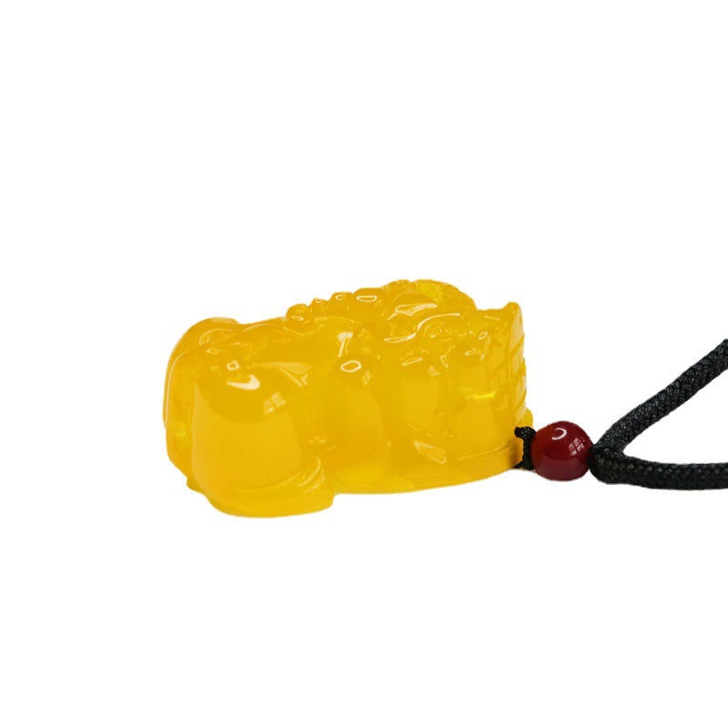 Yellow Chalcedony Pixiu Sterling Silver Pendant