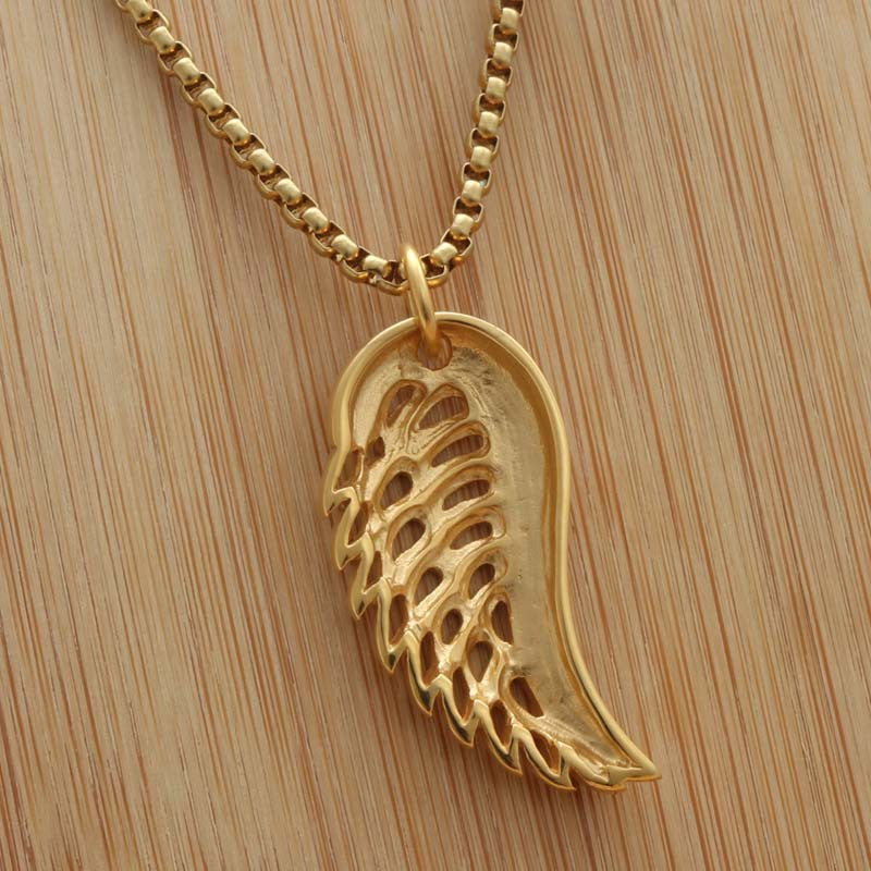 Punk Angel Wing Pendant Necklace in Titanium Steel - Retro Style for Trendy Men and Women