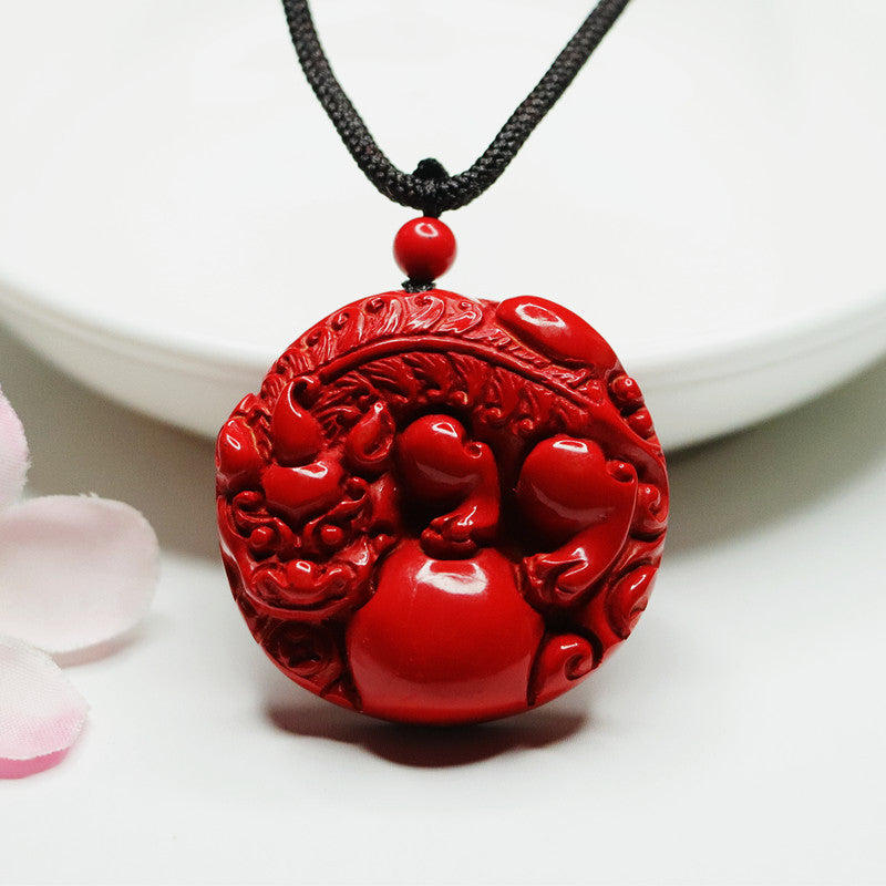 Fortune Infused Cinnabar Pixiu Pendant with Red Sand Stone