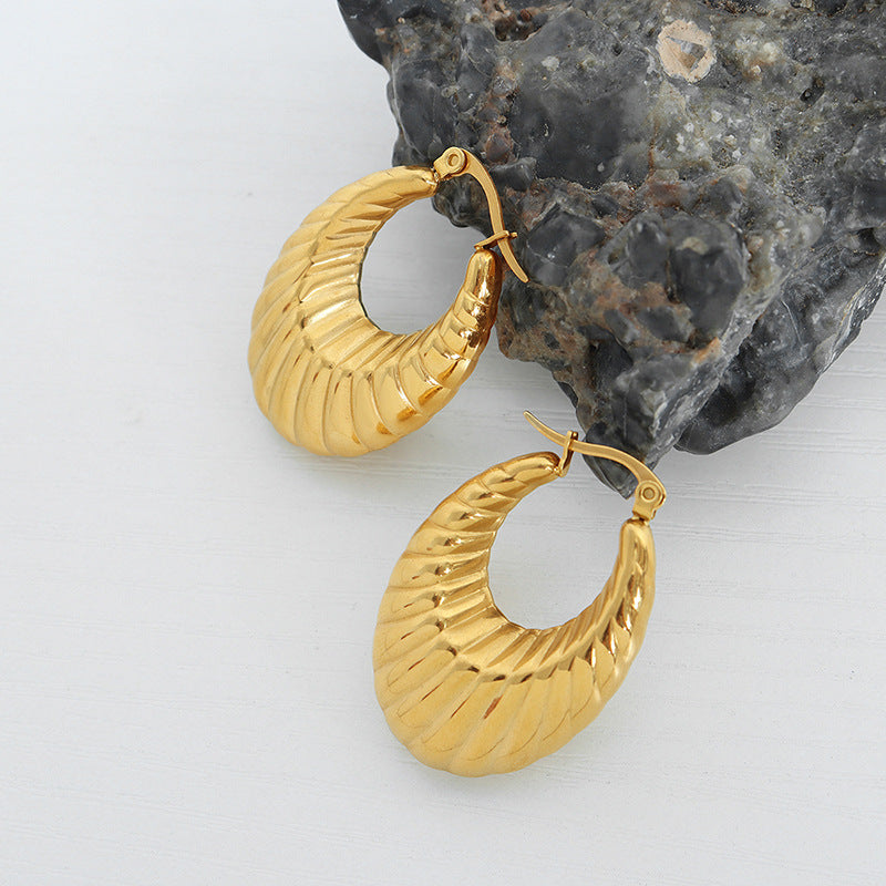 Exaggerated U-Shaped Titanium Earrings - Stylish Gold-Plated Jewelry for Women