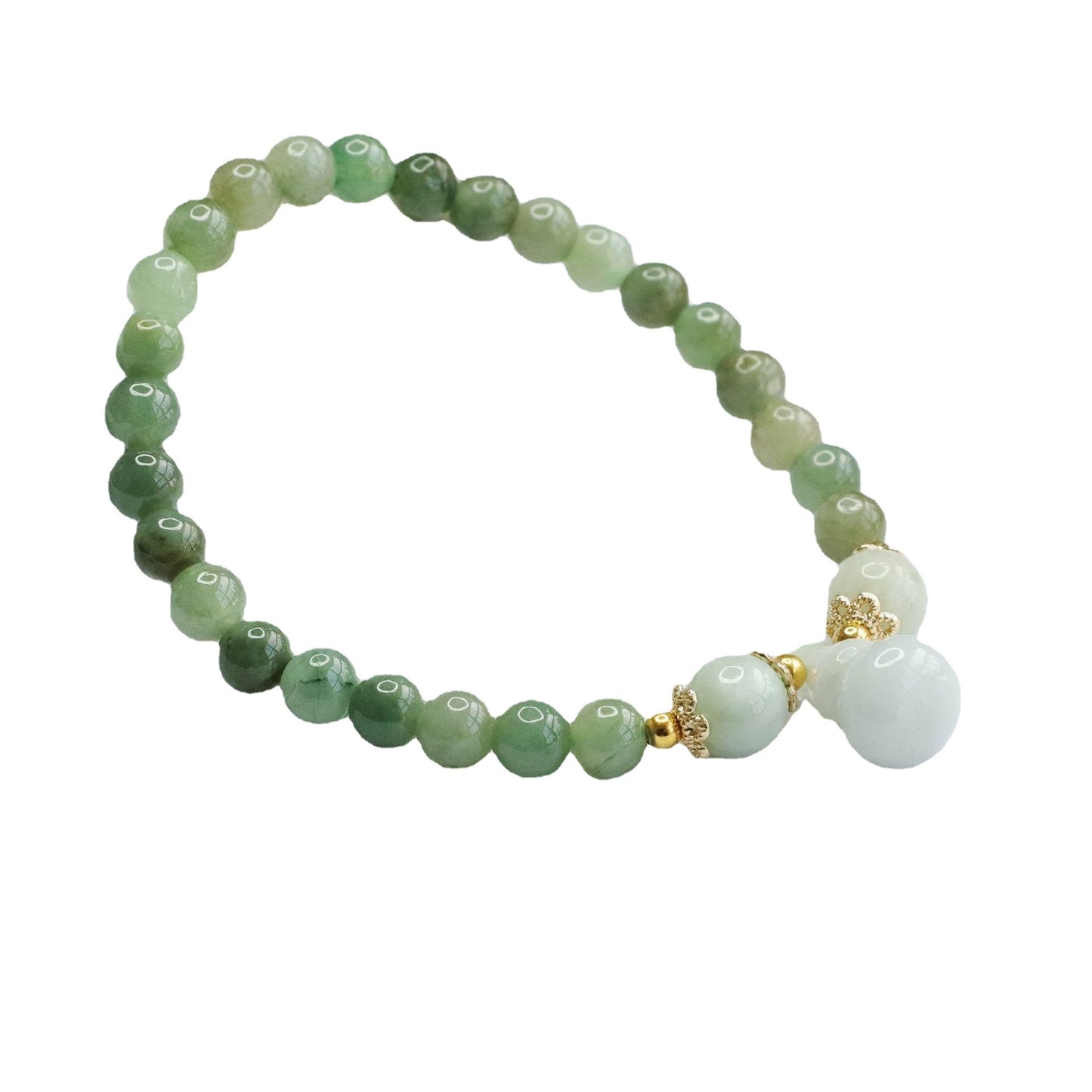 Green Jade Gourd Bracelet with Sterling Silver Needle