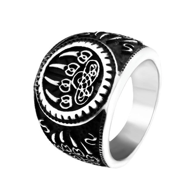 Viking Warrior Bear Claw Stainless Steel Ring for Men – Retro Cross-Border Jewelry