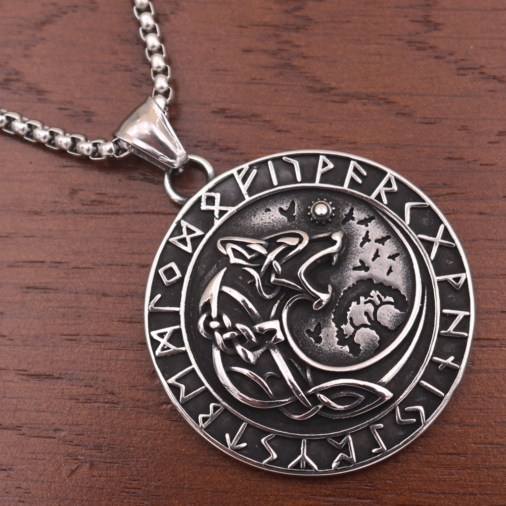 Viking Wolf Head Titanium Steel Necklace - Premium Lunaven Amulet Pendant for Men