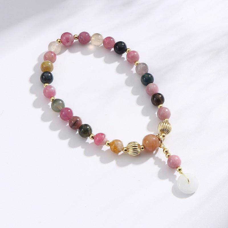 Colorful Natural Tourmaline Bracelet with Jade Safety Buckle - Wholesale In Stock