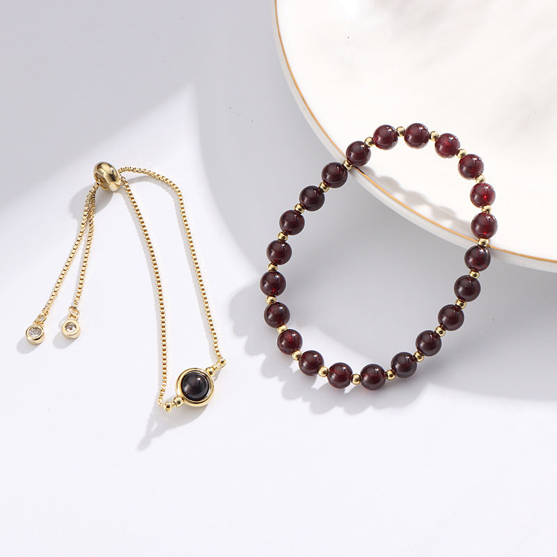 Exquisite 14k Gold-Plated Natural Wine Red Garnet Bracelet for Women with Unique Design