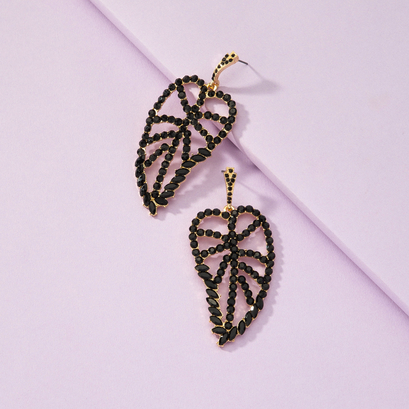 Luxurious Hollow Leaf Earrings with Encrusted Gems