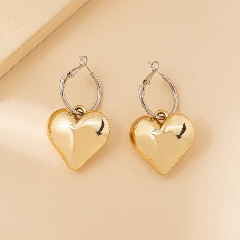 Peach Heart Love Ear Buckles - Elegant Metal Earrings