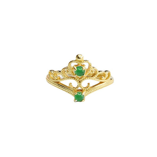 Double Layer Sterling Silver Jade Crown Ring