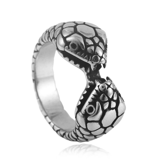 Retro Double-Headed Snake Men's Ring in Titanium Steel - European and American Style