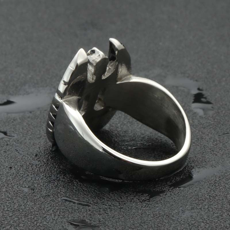 Titanium Steel Wing Cross Sword Ring for Men - Retro Punk Jewelry Direct from Manufacturer