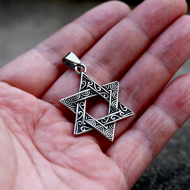 Wholesale Retro Titanium Steel Six-Pointed Star Pendant for Men – Cross-Border Stainless Steel Carved Accessories