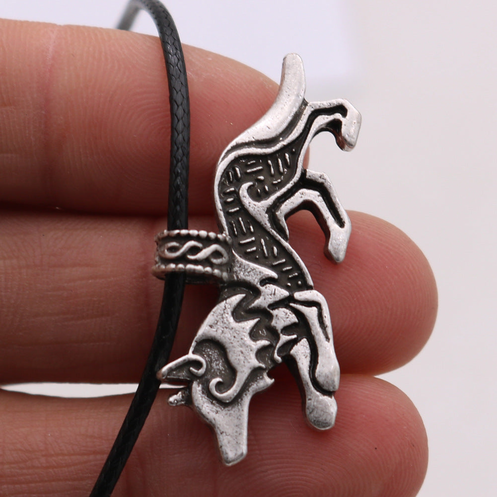 Viking Wolf Metal Necklace with Nordic Tassel Detail for Men