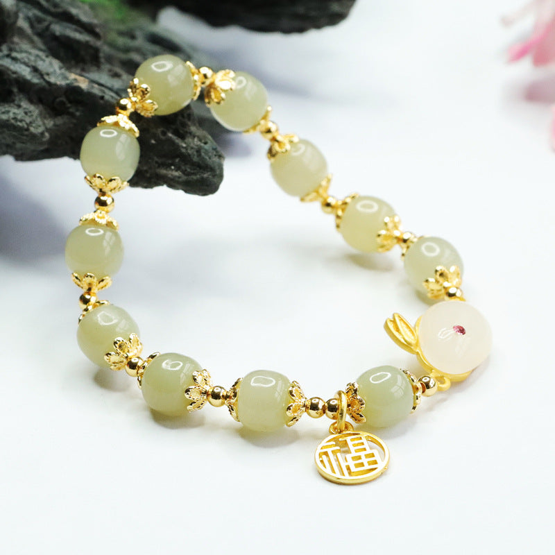 Fortune's Favor Sterling Silver Rabbit Fu Jade Bracelet