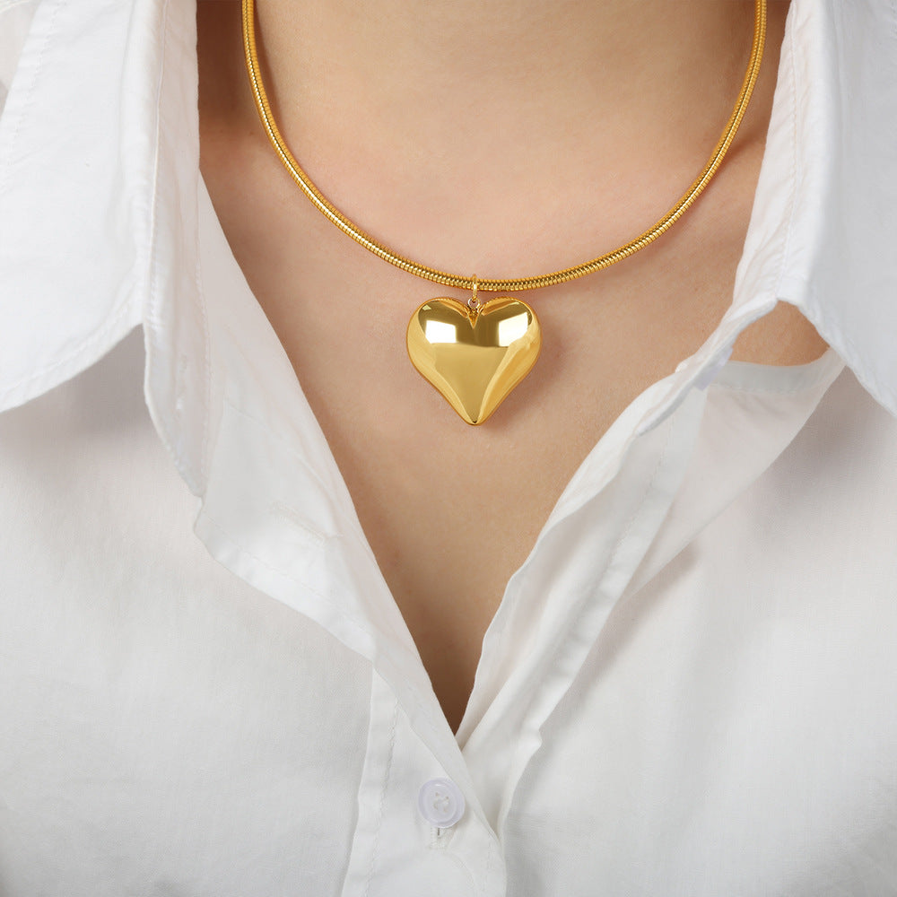 Dainty Titanium Gold Heart Pendant Necklace by Planderful - Elegant Everyday Genie Accessory