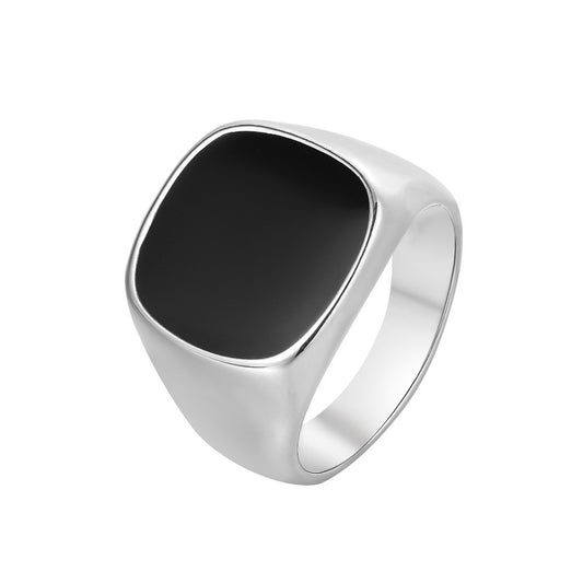 European and American Men's Titanium Steel Square Black Drop Oil Ring