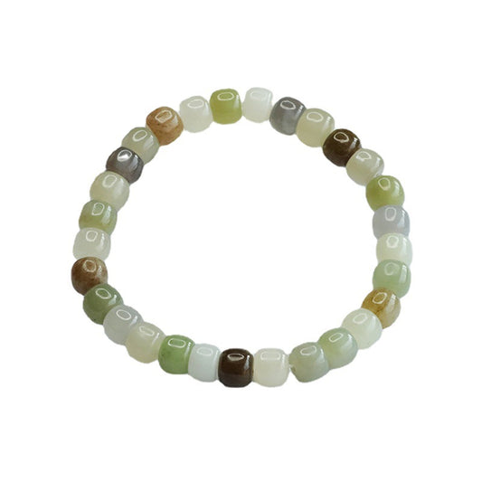 Clear Water Old Bead Sterling Silver Jade Bracelet