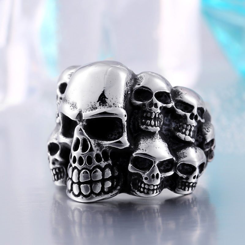 Personalized Retro Skull Ring in Titanium Steel for Men - Wholesale Punk Style Jewelry