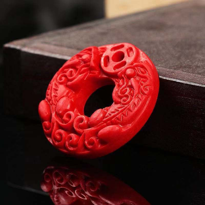 Red Sand Stone Double Pixiu Wealth and Protection Pendant Necklace