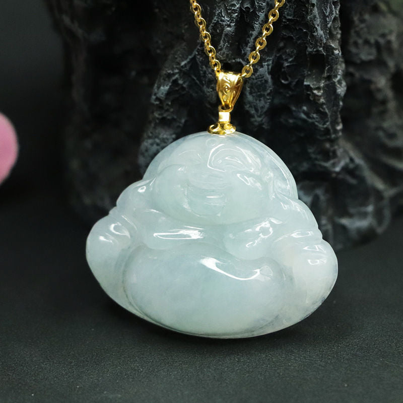 Buddha Jade Necklace - Sterling Silver Natural Jade Pendant.