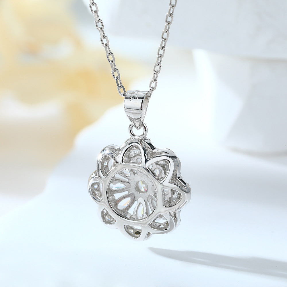 Full Zircon Flower Pendant Sterling Silver Necklace