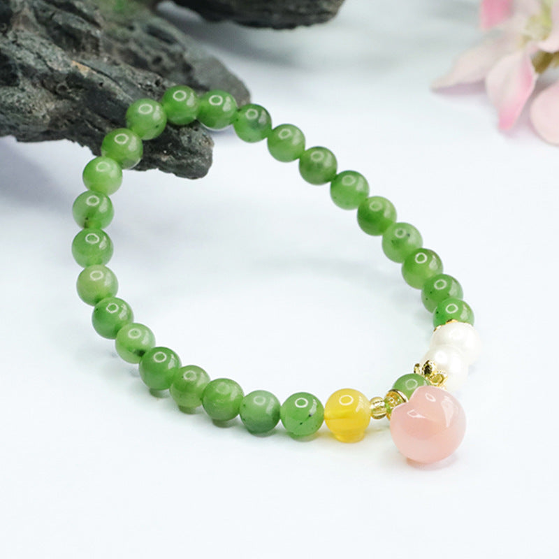 Fortune's Favor Sterling Silver Bracelet with Jade, Honey Wax, and Pearl