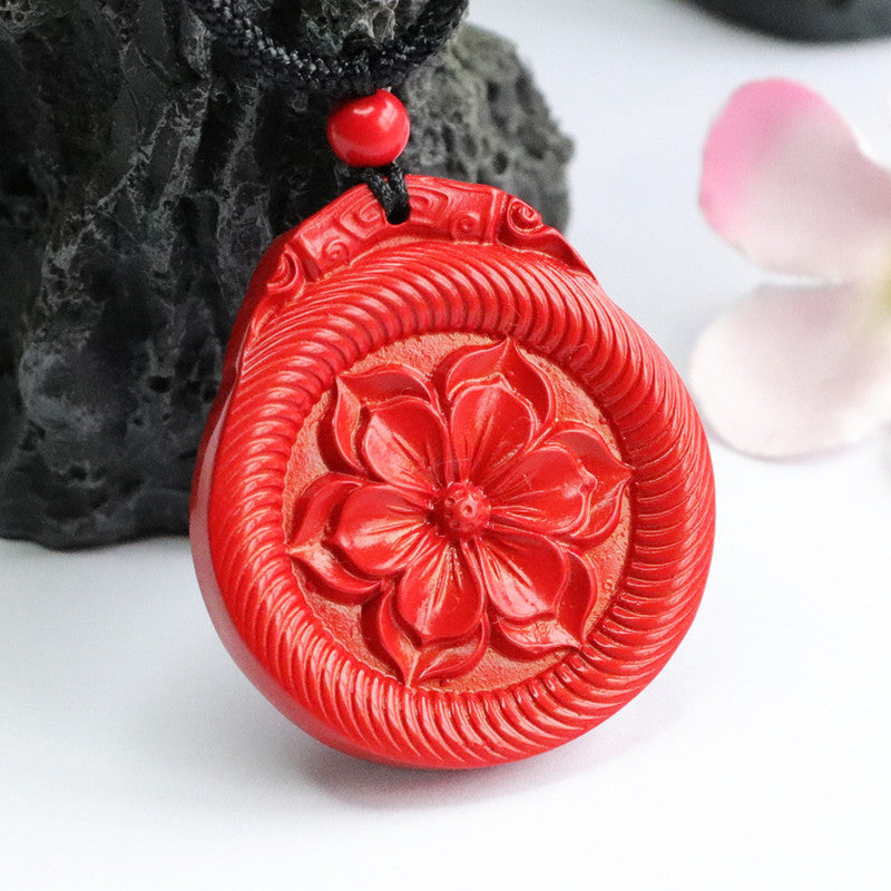 Enchanting Red Sand Lotus Cinnabar Flower Pendant