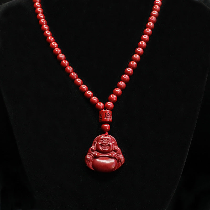 Purple Gold Sand Buddha Lord Necklace with Cinnabar Stone Accents