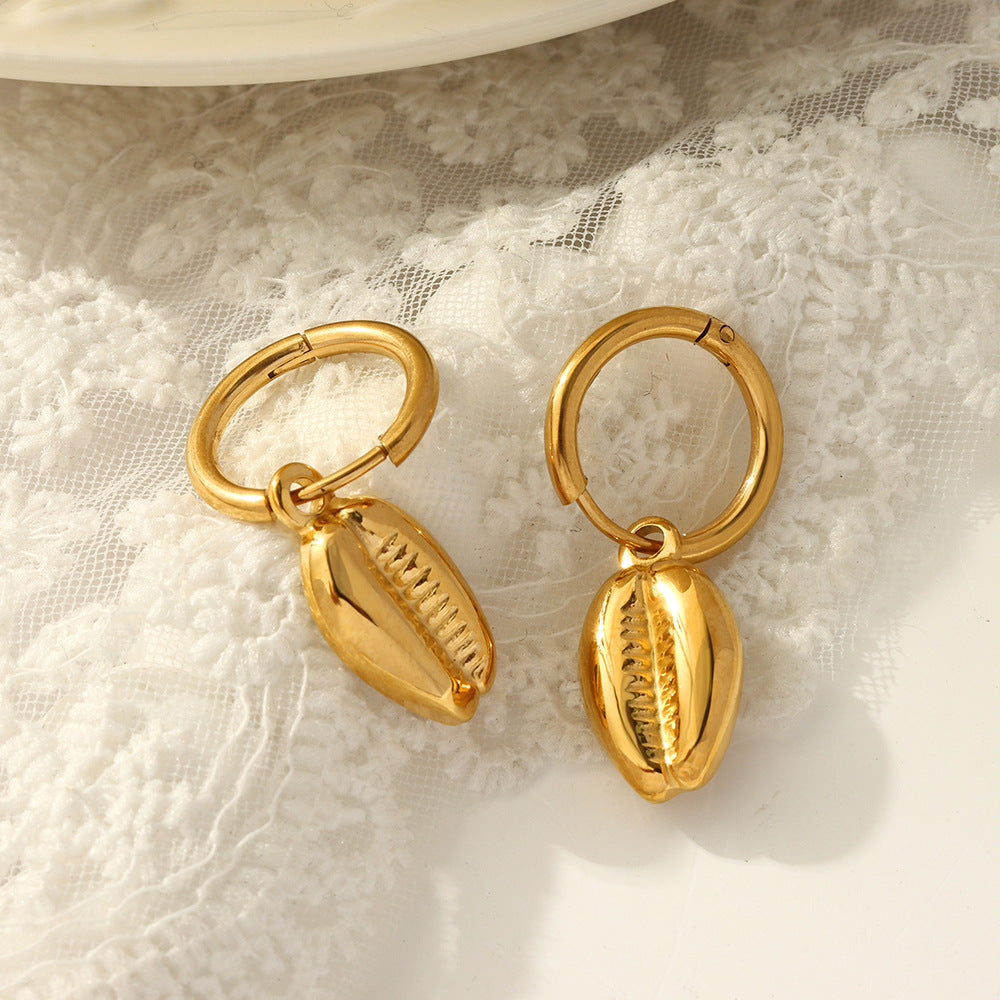 Golden Shell Charm Earrings - Wholesale Women's Jewelry by Planderful