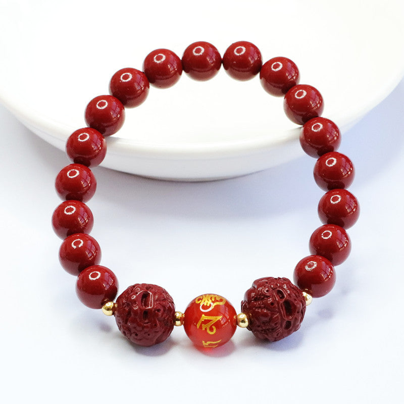 Fortune's Favor Sterling Silver Bracelet with Cinnabar and Chalcedony Stones