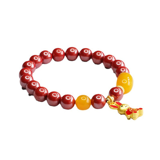 Cinnabar Bracelet with Imperial Sand and Golden Rabbit Chalcedony