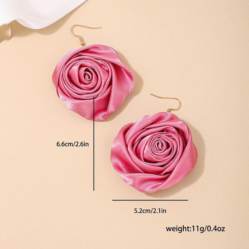 Rose Silk Earrings with European Charm and Street Style Flair