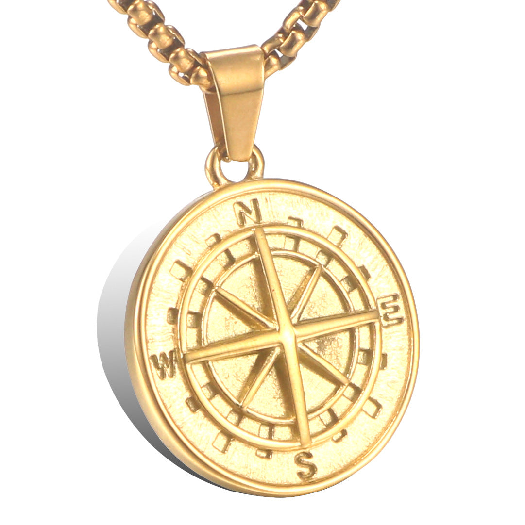 Stylish Titanium Steel Compass Pendant for Men - Personalized American and European Fashion Design