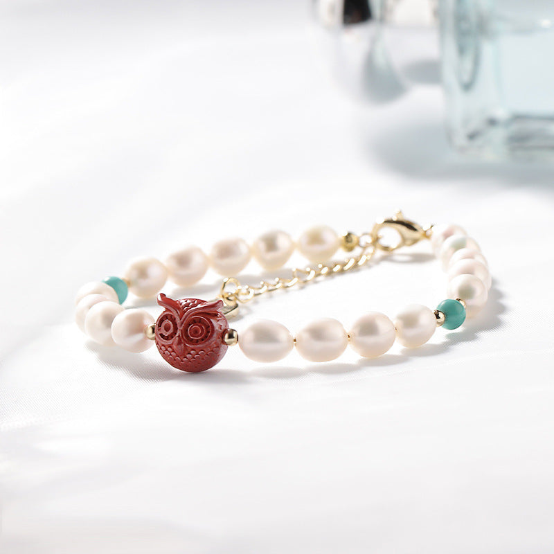 Fortune's Favor Cinnabar, Turquoise, and Freshwater Pearl Bracelet in Sterling Silver