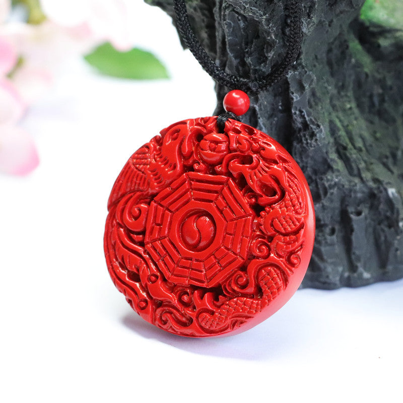 Red Sand Cinnabar Dragon and Phoenix Harmony Pendant