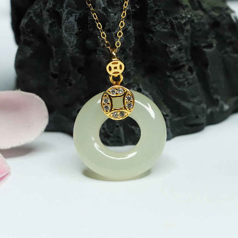 Hetian Jade Fortune Necklace in Sterling Silver