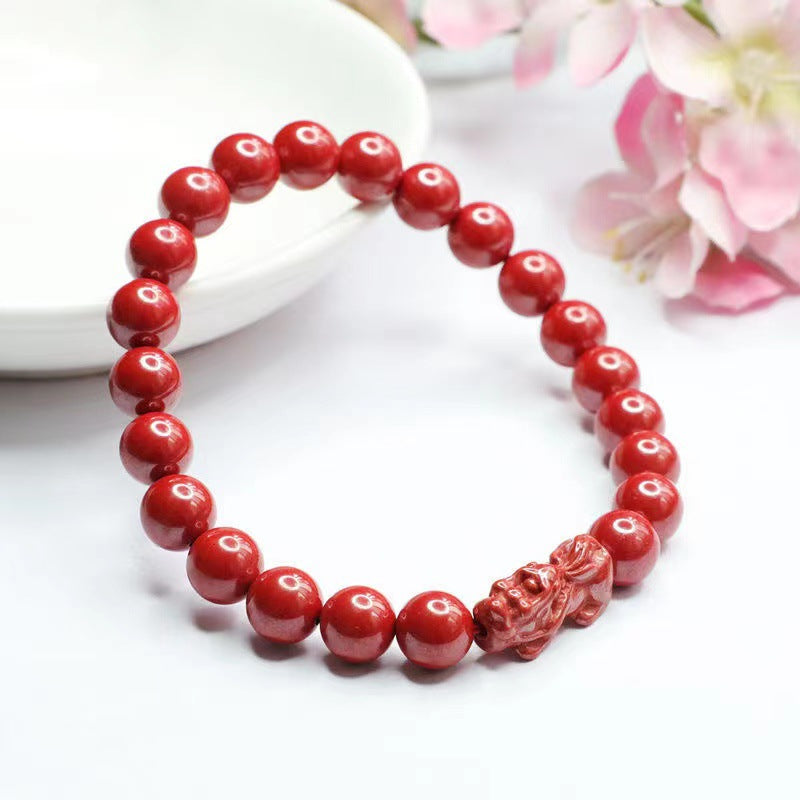 Cinnabar Stone Pixiu Sterling Silver Bracelet