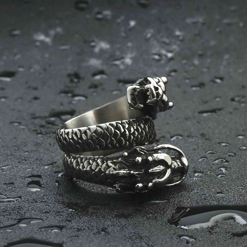 Titanium Steel Double-Headed Dragon Ring - Retro Hipster Punk Jewelry for Men