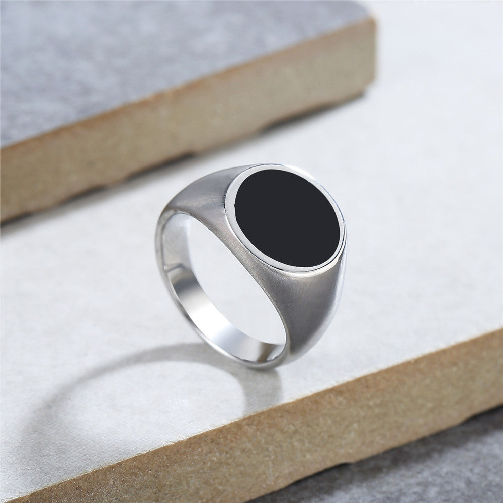 Black Round Smooth Titanium Steel Ring for Men and Women