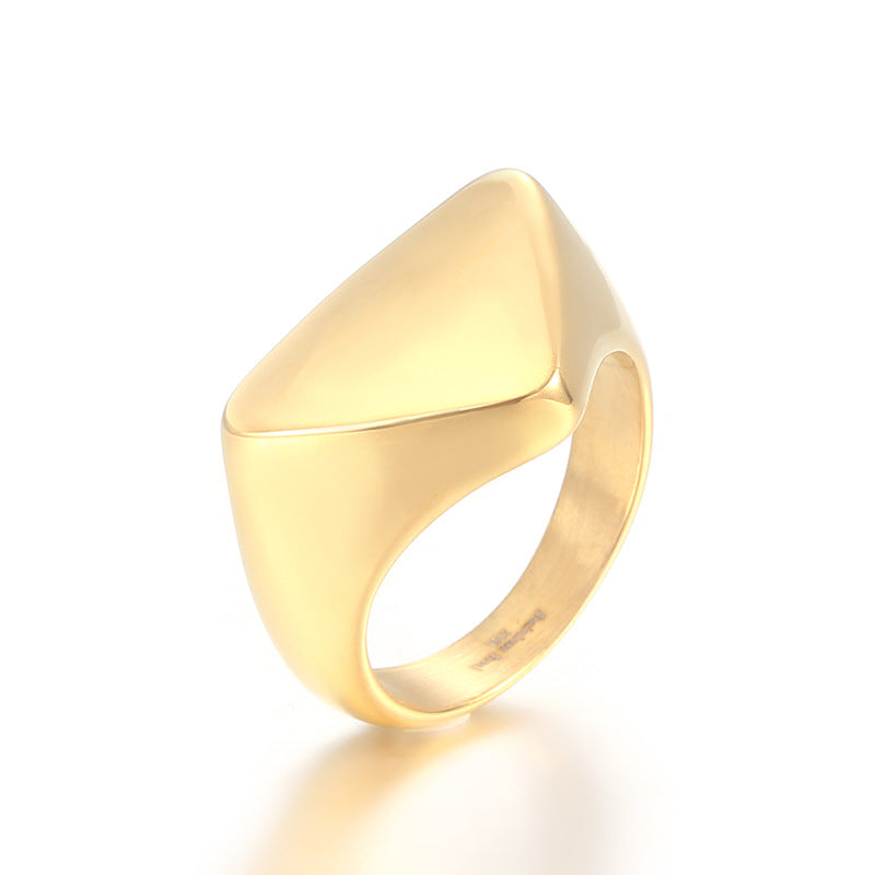 Exaggerated Geometric Stainless Steel Men's Ring - Simple Triangular Design for Everyday Wear