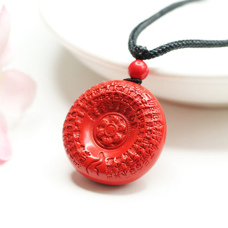 Cinnabar Heart Sutra Lotus Ping An Buckle Pendant Red Sand Pendant