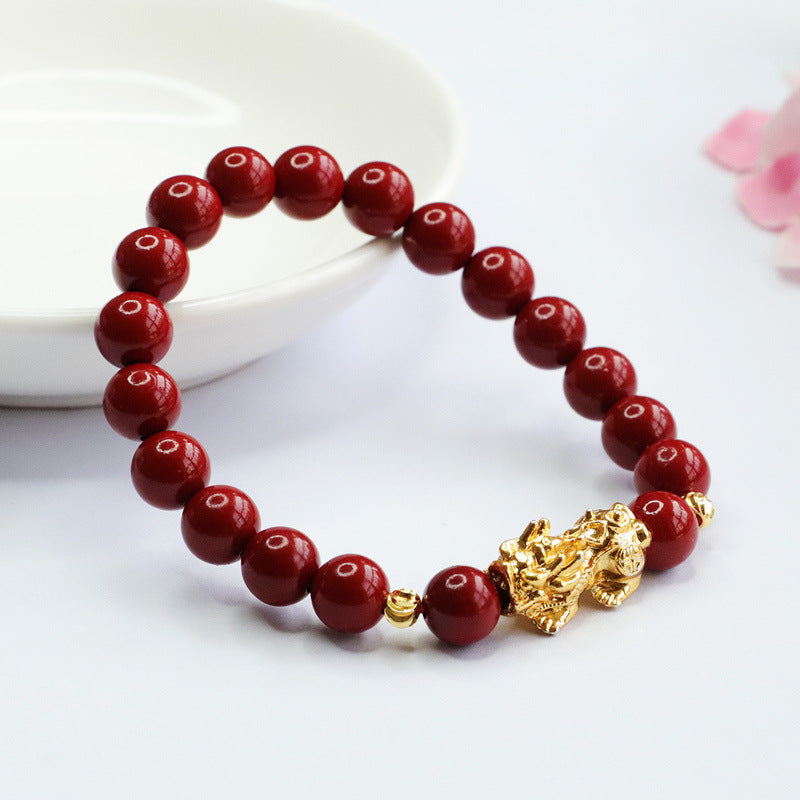 Purple and Gold Sand Cinnabar Stone Pixiu Bracelet