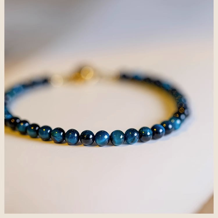 Blue Tiger Eye Stone Bracelet with Sterling Silver Needle